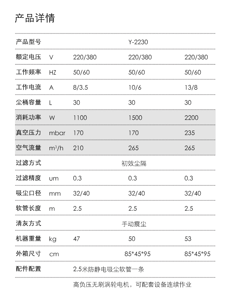 御卫仕固定式工业吸尘器Y-1530