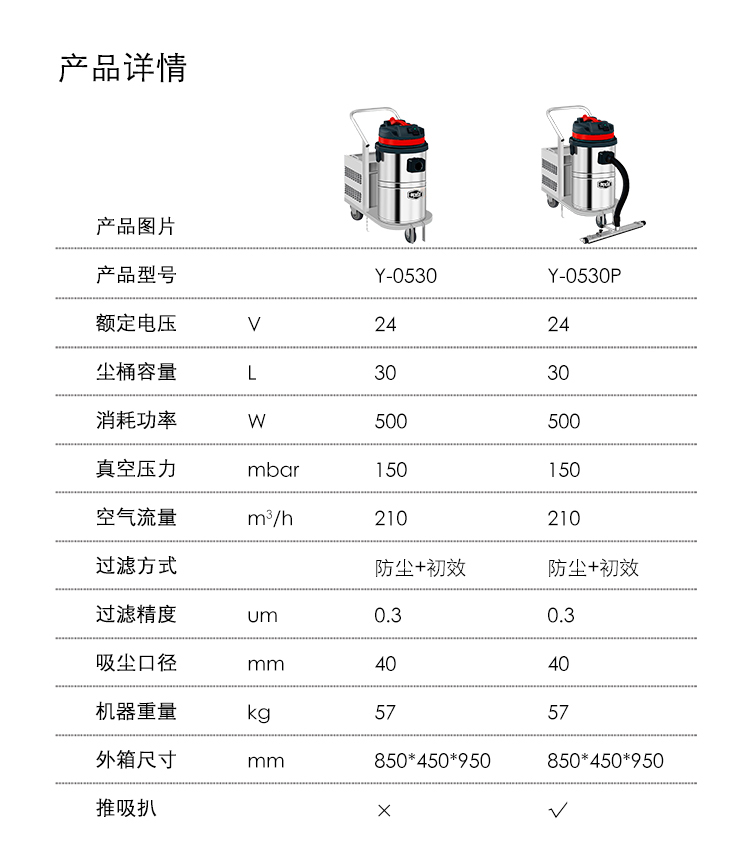 御卫仕电瓶式工业吸尘器Y-0530P